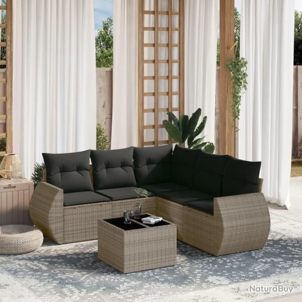 Salon de jardin 6 pcs avec coussins gris r�sine tress�e