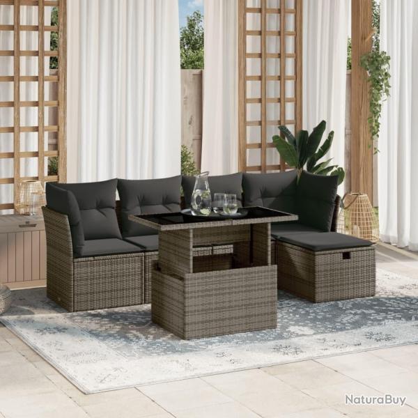 Salon de jardin 6 pcs avec coussins gris r�sine tress�e