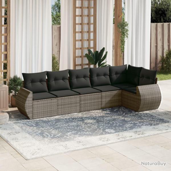 Salon de jardin 6 pcs avec coussins gris r�sine tress�e