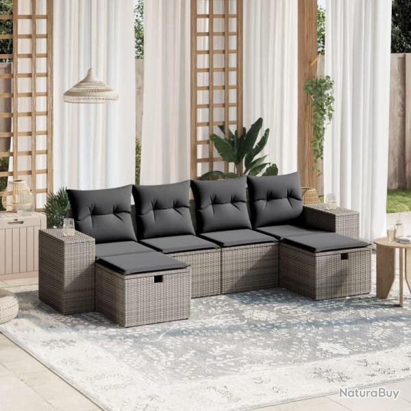 Salon de jardin 6 pcs avec coussins gris r�sine tress�e