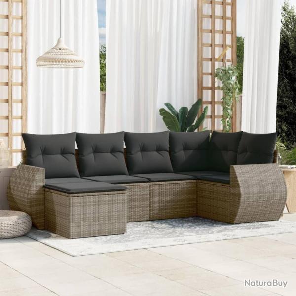 Salon de jardin 6 pcs avec coussins gris r�sine tress�e