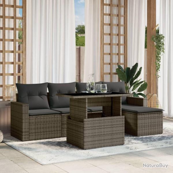 Salon de jardin 6 pcs avec coussins gris r�sine tress�e