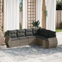 Salon de jardin 6 pcs avec coussins gris r&eacute;sine tress&eacute;e