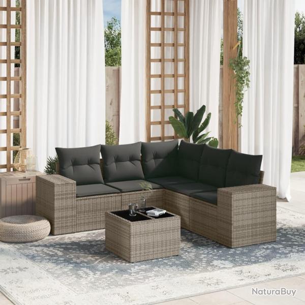 Salon de jardin 6 pcs avec coussins gris r�sine tress�e