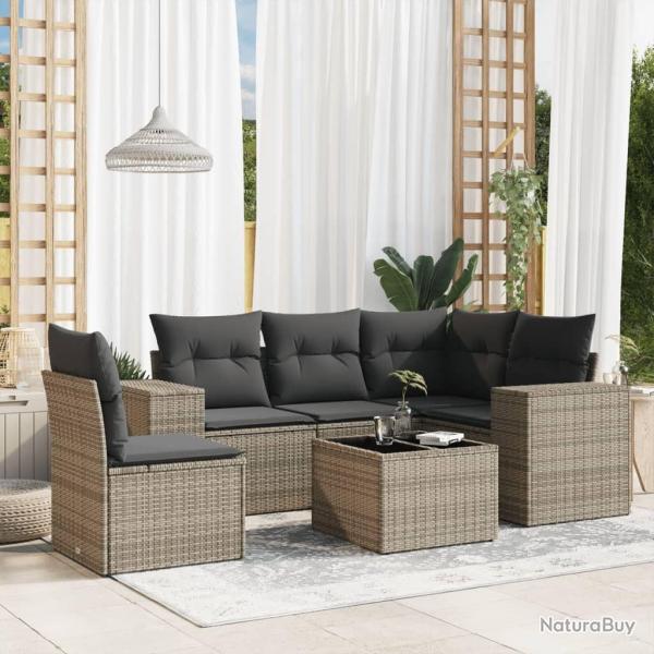 Salon de jardin 6 pcs avec coussins gris r�sine tress�e