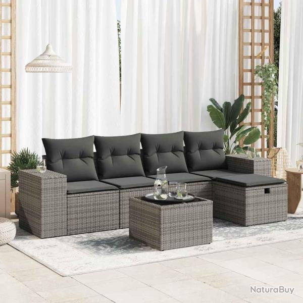 Salon de jardin 6 pcs avec coussins gris r�sine tress�e