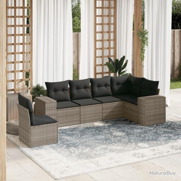 Salon de jardin 6 pcs avec coussins gris r�sine tress�e