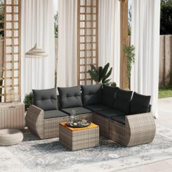 Salon de jardin 6 pcs avec coussins gris r&eacute;sine tress&eacute;e