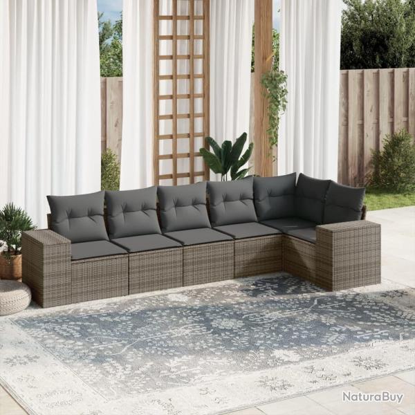 Salon de jardin 6 pcs avec coussins gris r�sine tress�e