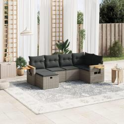 Salon de jardin 6 pcs avec coussins gris r&eacute;sine tress&eacute;e
