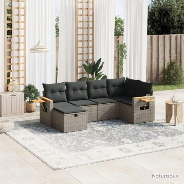 Salon de jardin 6 pcs avec coussins gris r�sine tress�e