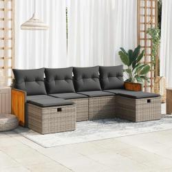 Salon de jardin 6 pcs avec coussins gris r&eacute;sine tress&eacute;e
