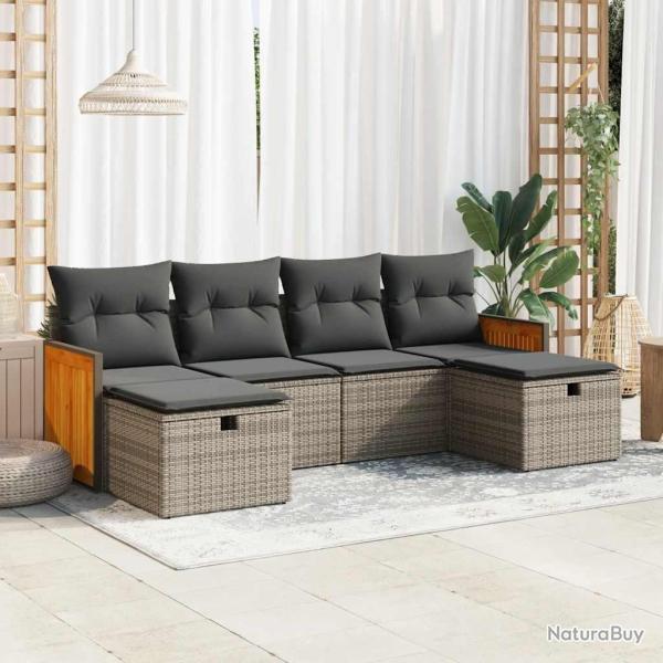 Salon de jardin 6 pcs avec coussins gris r�sine tress�e
