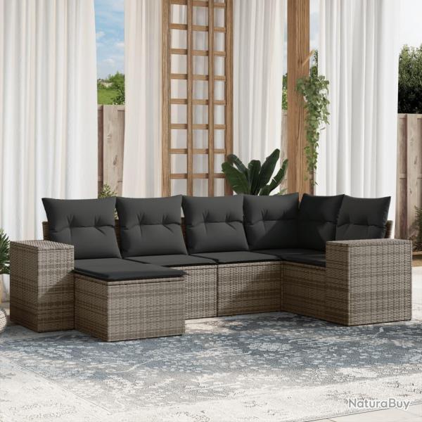 Salon de jardin 6 pcs avec coussins gris r�sine tress�e