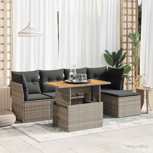Salon de jardin 6 pcs avec coussins gris r�sine tress�e