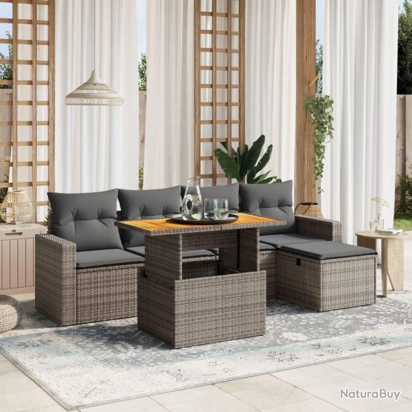 Salon de jardin 6 pcs avec coussins gris r�sine tress�e