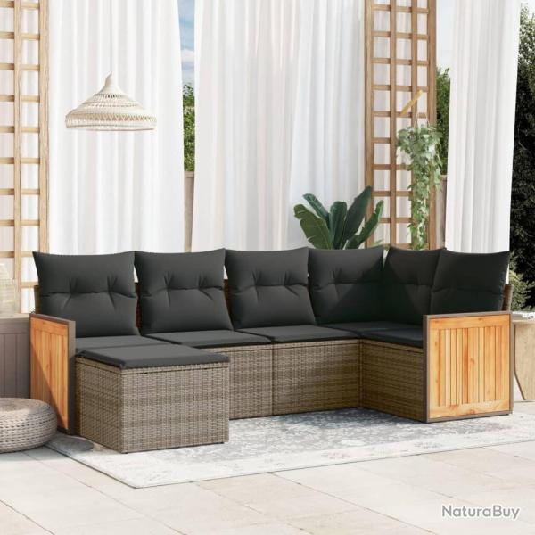 Salon de jardin 6 pcs avec coussins gris r�sine tress�e