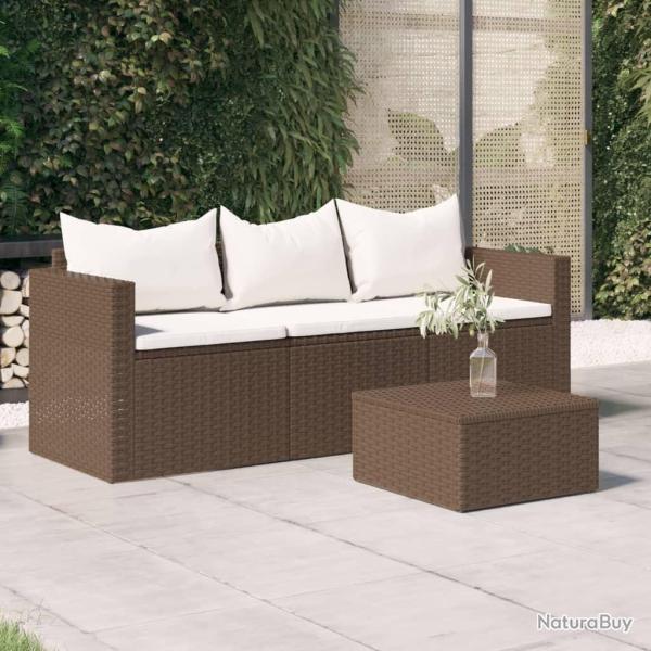 Canap� de jardin 3 places avec coussins marron r�sine tress�e