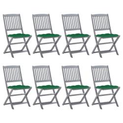 Chaises pliables d'ext&eacute;rieur lot de 8 et coussins Bois d'acacia