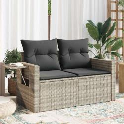 Canap&eacute; de jardin 2 places et coussins gris clair r&eacute;sine tress&eacute;e