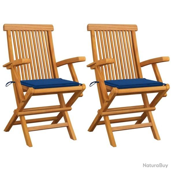 Chaises de jardin et coussins bleu royal lot de 2 Bois de teck