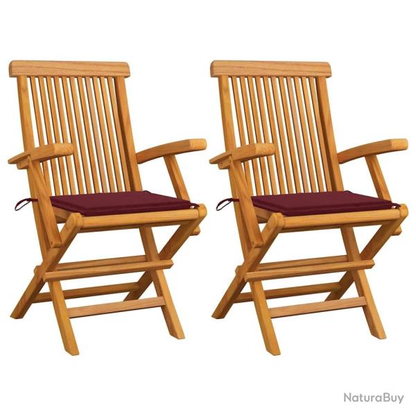 Chaises de jardin coussins rouge bordeaux lot de 2 Teck massif