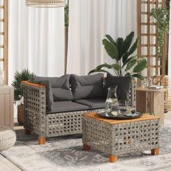 Canap&eacute;s d'angle de jardin et coussins 2 pcs gris r&eacute;sine tress&eacute;e