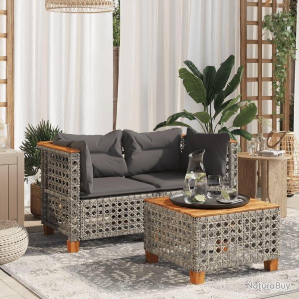 Canap�s d'angle de jardin et coussins 2 pcs gris r�sine tress�e