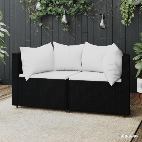Canap�s d'angle de jardin et coussins 2pcs Noir R�sine tress�e