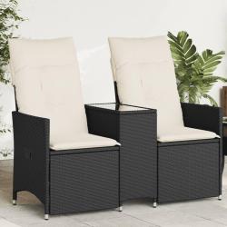 Canap&eacute; de jardin inclinable 2 places avec table noir poly rotin