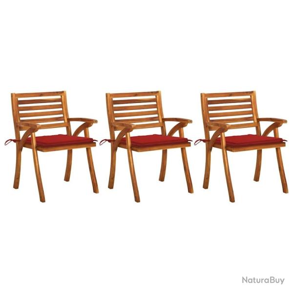 Chaises  manger de jardin avec coussins lot de 3 Acacia massif