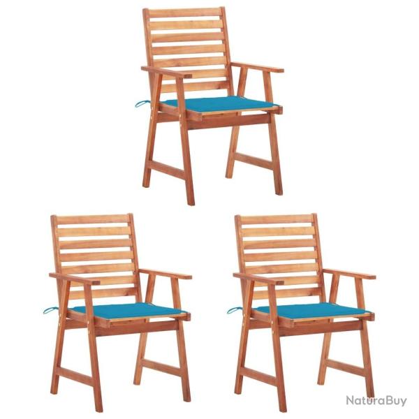 Chaises � manger d'ext�rieur lot de 3 et coussins Acacia massif