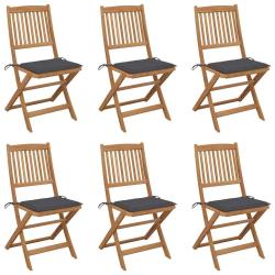 Chaises pliables de jardin lot de 6 avec coussins Bois d'acacia