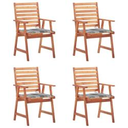 Chaises &agrave; manger d'ext&eacute;rieur lot de 4 et coussins Acacia massif