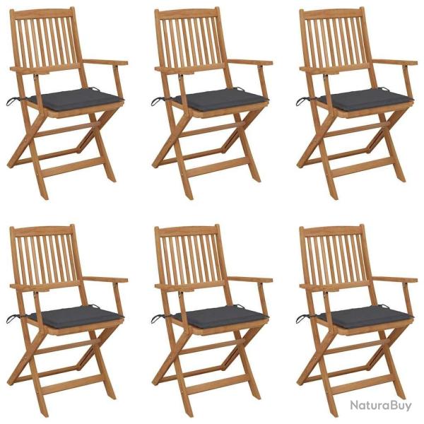 Chaises pliables de jardin lot de 6 avec coussins Bois d'acacia