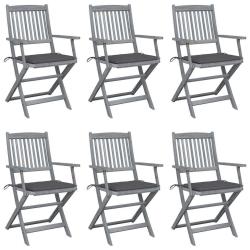Chaises pliables d'ext&eacute;rieur lot de 6 et coussins Bois d'acacia