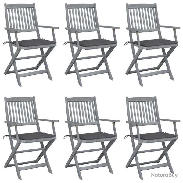 Chaises pliables d'ext�rieur lot de 6 et coussins Bois d'acacia