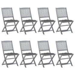 Chaises pliables d'ext&eacute;rieur lot de 8 et coussins Bois d'acacia