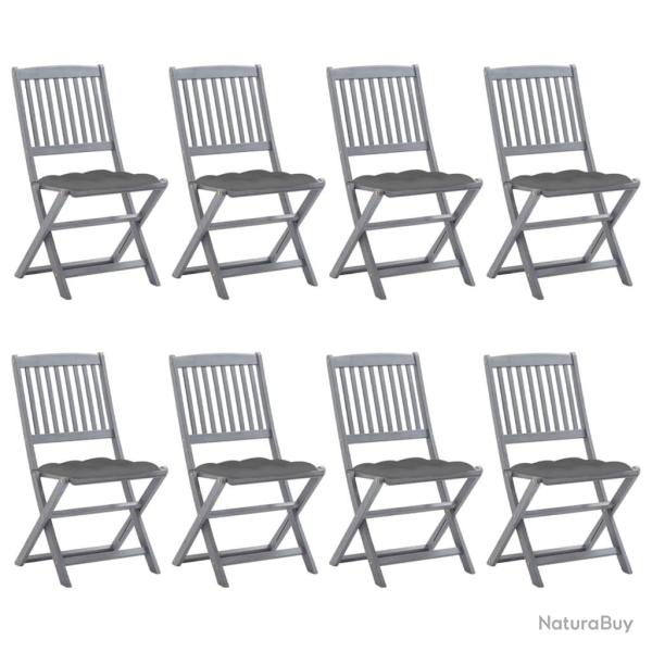 Chaises pliables d'extrieur lot de 8 et coussins Bois d'acacia