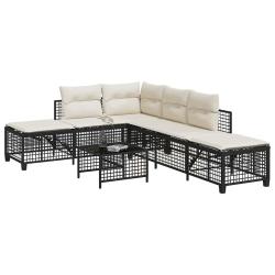 Salon de jardin d'angle 3 pcs avec coussins noir r&eacute;sine tress&eacute;e