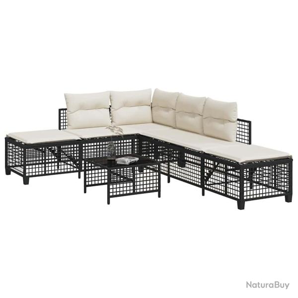 Salon de jardin d'angle 3 pcs avec coussins noir r�sine tress�e