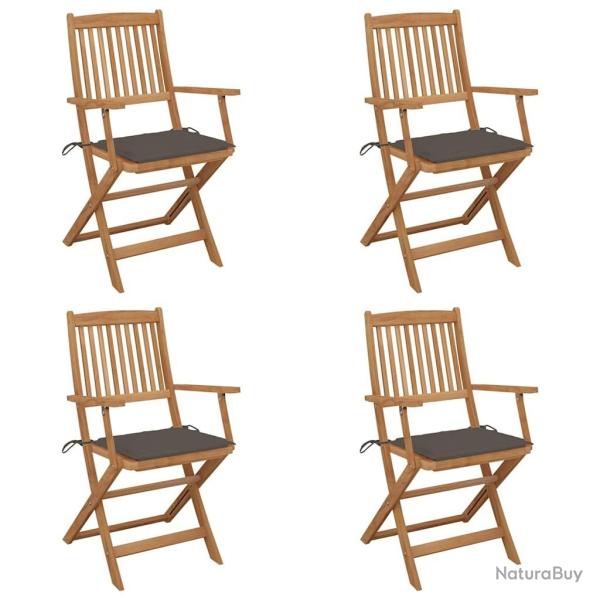 Chaises pliables de jardin lot de 4 avec coussins Bois d'acacia