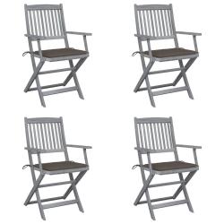 Chaises pliables d'ext&eacute;rieur lot de 4 et coussins Bois d'acacia