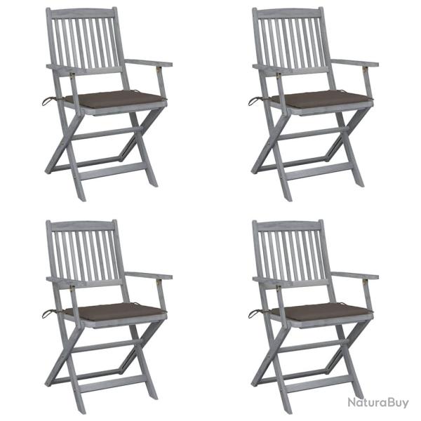 Chaises pliables d'extrieur lot de 4 et coussins Bois d'acacia