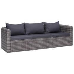 Meuble de jardin 3 pcs avec coussins Gris R&eacute;sine tress&eacute;e