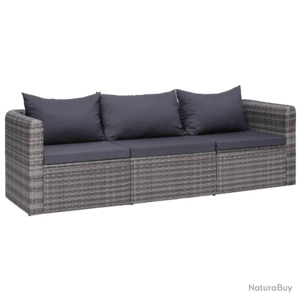 Meuble de jardin 3 pcs avec coussins Gris R�sine tress�e