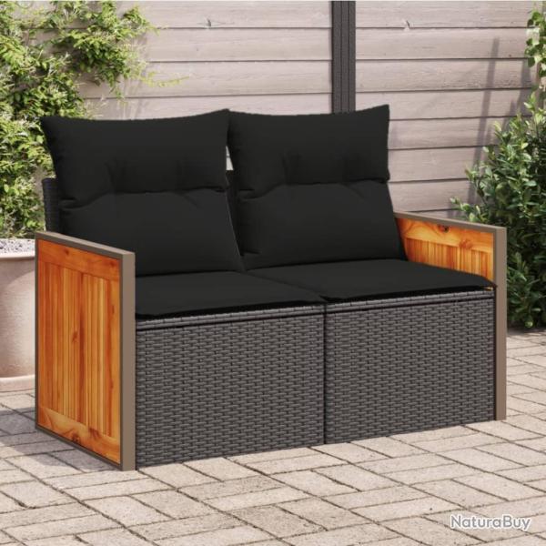 Canap� de jardin avec coussins 2 places noir r�sine tress�e