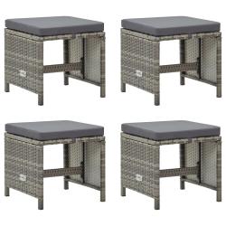 Tabourets de jardin lot de 4 avec coussins R&eacute;sine tress&eacute;e Gris