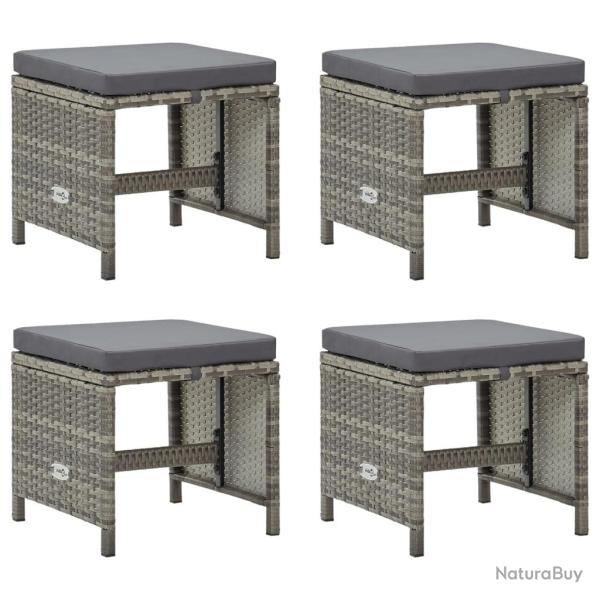 Tabourets de jardin lot de 4 avec coussins Rsine tresse Gris