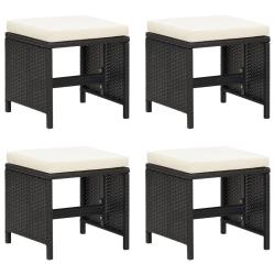 Tabourets de jardin lot de 4 avec coussins R&eacute;sine tress&eacute;e Noir